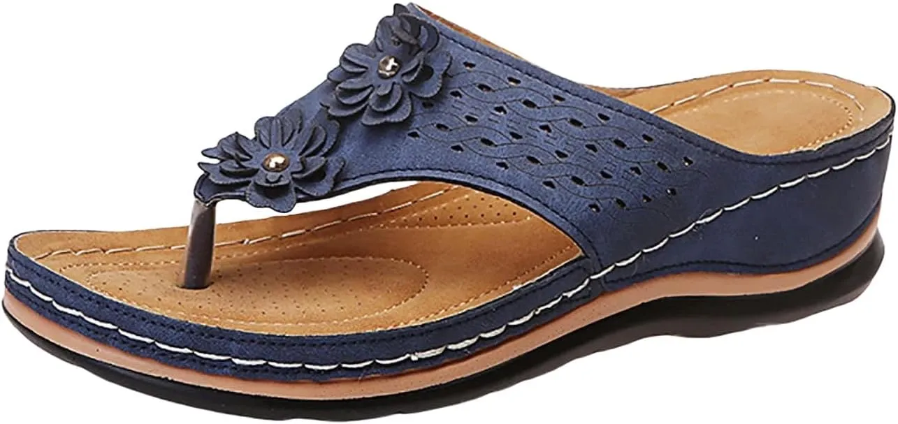 Women Low Wedge Heel Sandals Open Toe Lady Work Summer Shoes Orthopedic Comfortable Arch Support Platform Sandals Walking Anti-Slip Breathable Sandal Slip On Flip Flops Dressy Beach Comfy Slippers