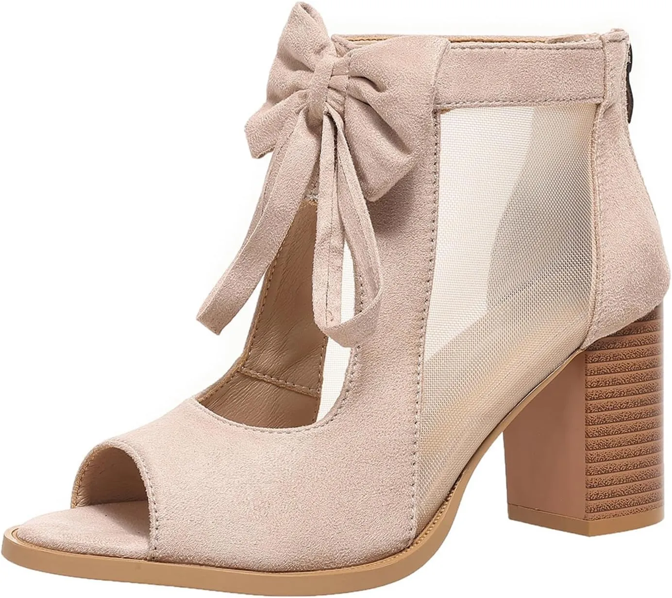 Womens Chunky High Heel Sandals Ankle Strap Open Toe Dress Shoes Cut Out Mesh Bows Strappy Sandals High Block Heels Peep Toe Summer Ankle Boots Fish Mouth Fashion Breathable Dressy Booties Shoes