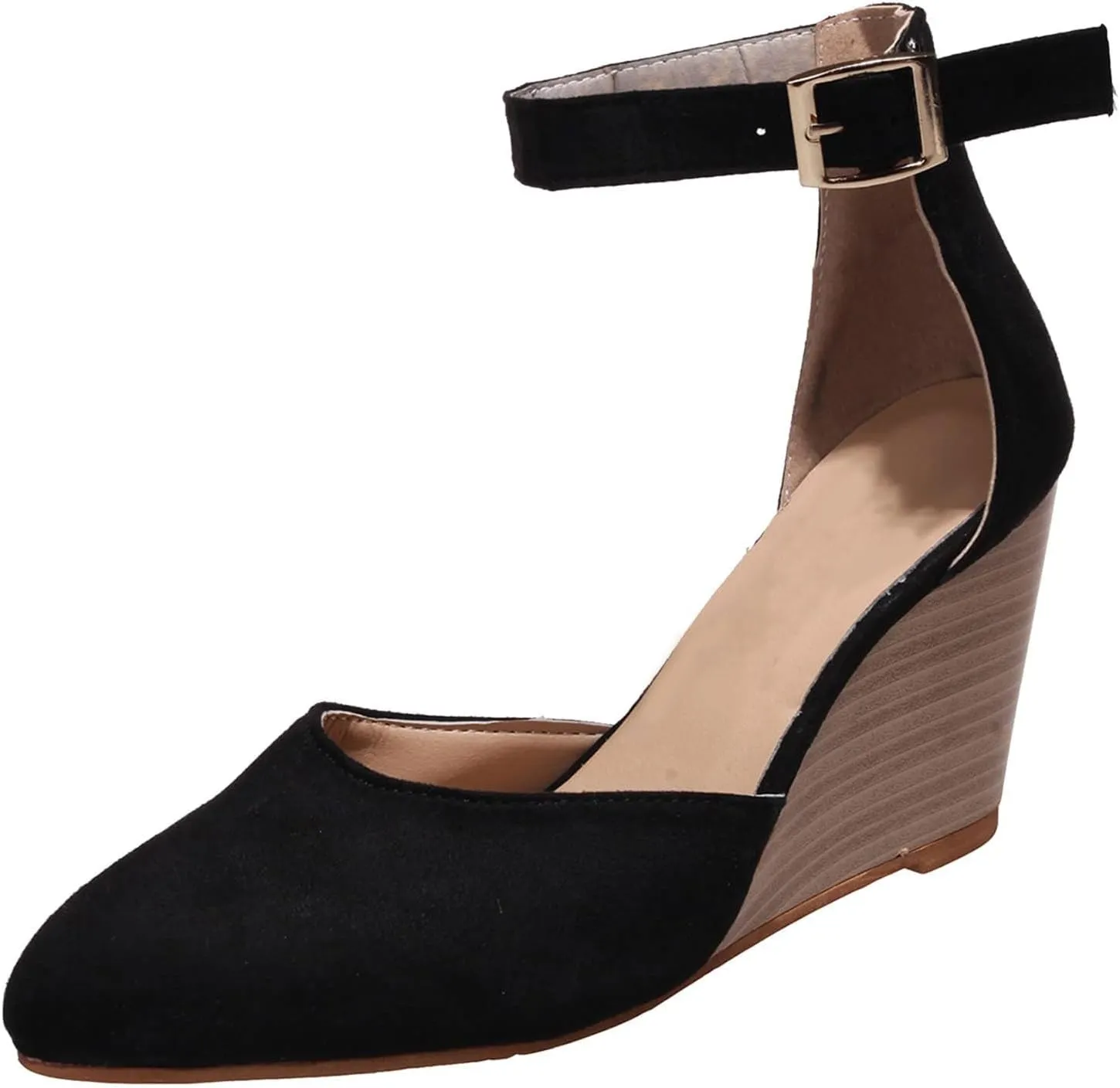 Women's Dress Flats Ballet Low Wedge Round Toes Ankle Strap Comfortable Casual Closed Toe High Heels Dress Wedges Sandals Work Office Wedding Dresses Shoes