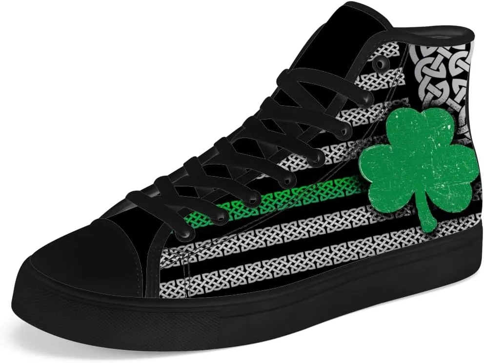 Women's Men's Irish Flag High Tops St Patricks Day Canvas Shoes Shamrock High Top Sneakers Lace Up Casual Shoes Gifts for Him Her