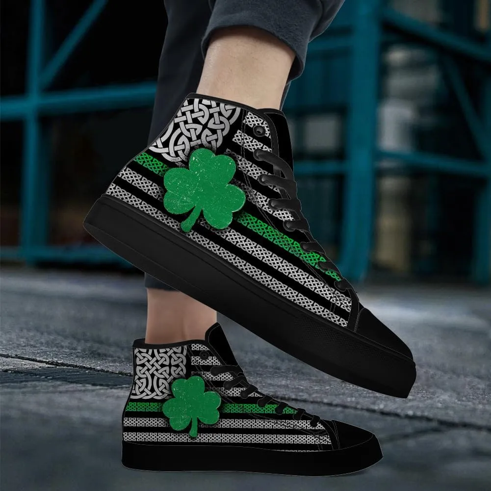 Women's Men's Irish Flag High Tops St Patricks Day Canvas Shoes Shamrock High Top Sneakers Lace Up Casual Shoes Gifts for Him Her