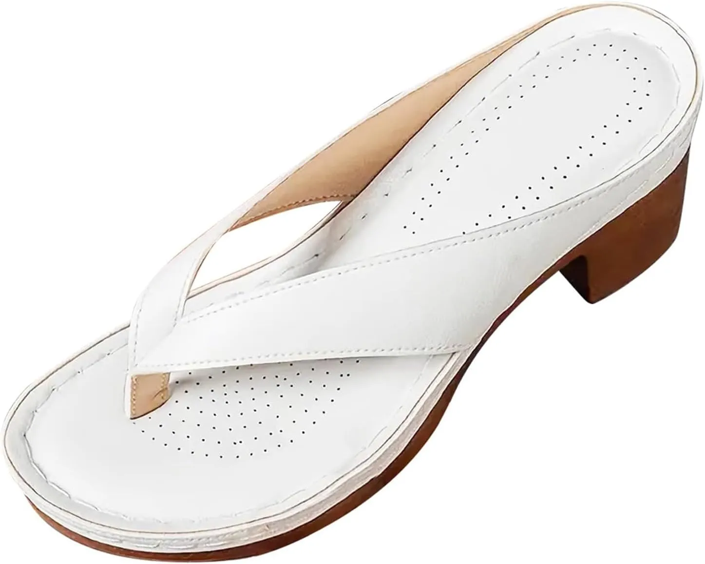 Women's Solid Color Summer Chunky Heel Thong Sandals Open Toe Slip On Square Toe Clip Toe Sandals for Women Dressy Comfortable Fashion Wedge Flip Flops Lightweight Breathable Wedding Trendy Slippers